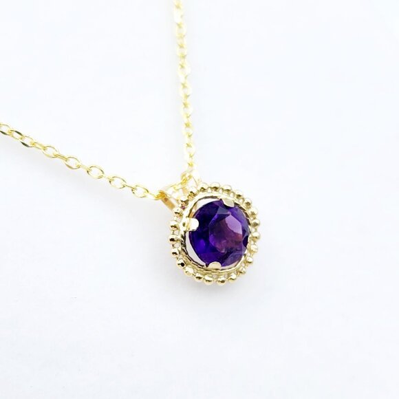 10K Yellow Gold Genuine Amethyst 6x6mm (0.75ct) Pendant - Picture 4 of 6